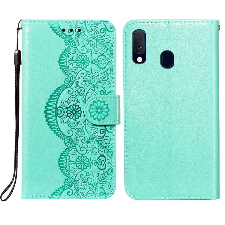 For Samsung  Galaxy A20e Flower Vine Embossing Pattern Horizontal Flip Leather Case with Card Slot & Holder & Wallet & Lanyard