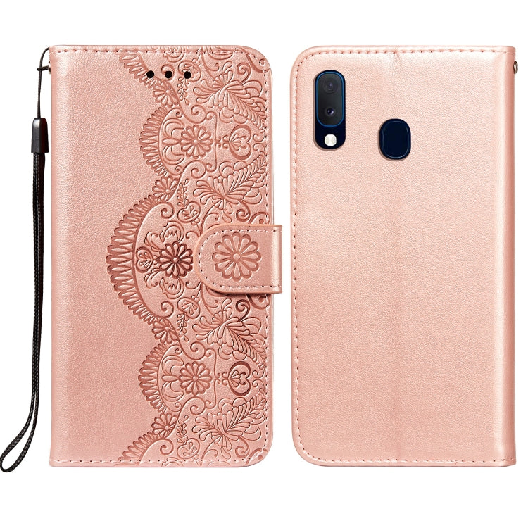 For Samsung  Galaxy A20e Flower Vine Embossing Pattern Horizontal Flip Leather Case with Card Slot & Holder & Wallet & Lanyard