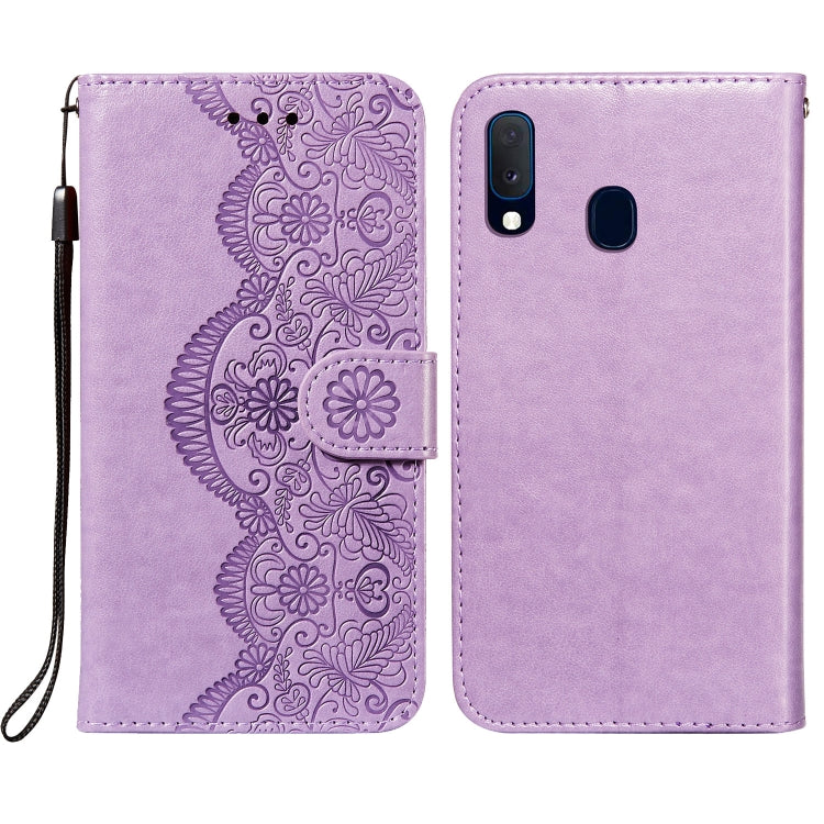 For Samsung  Galaxy A20e Flower Vine Embossing Pattern Horizontal Flip Leather Case with Card Slot & Holder & Wallet & Lanyard