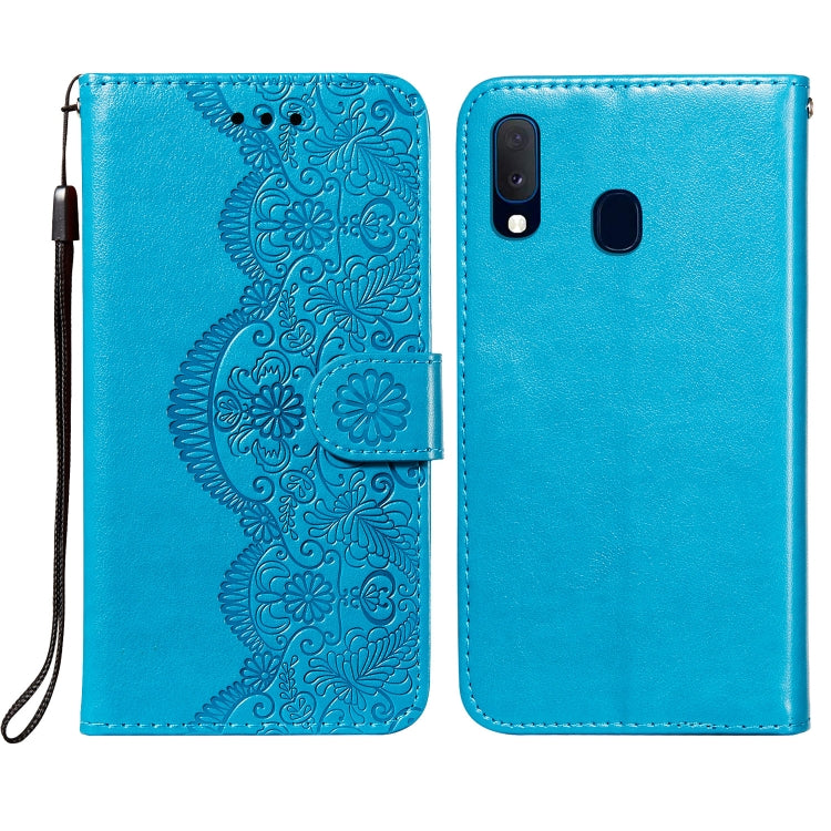 For Samsung  Galaxy A20e Flower Vine Embossing Pattern Horizontal Flip Leather Case with Card Slot & Holder & Wallet & Lanyard