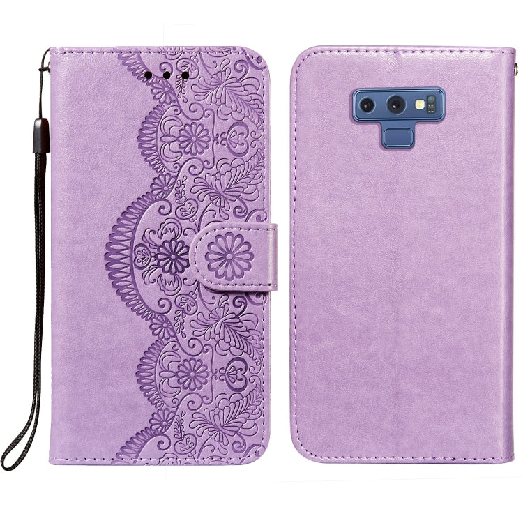 For Samsung Galaxy Note9 Flower Vine Embossing Pattern Horizontal Flip Leather Case with Card Slot & Holder & Wallet & Lanyard