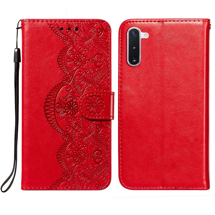 For Samsung Galaxy Note10 Flower Vine Embossing Pattern Horizontal Flip Leather Case with Card Slot & Holder & Wallet & Lanyard