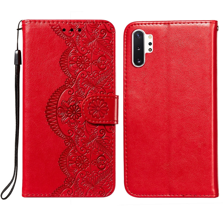 For Samsung Galaxy Note10 Plus Flower Vine Embossing Pattern Horizontal Flip Leather Case with Card Slot & Holder & Wallet & Lanyard