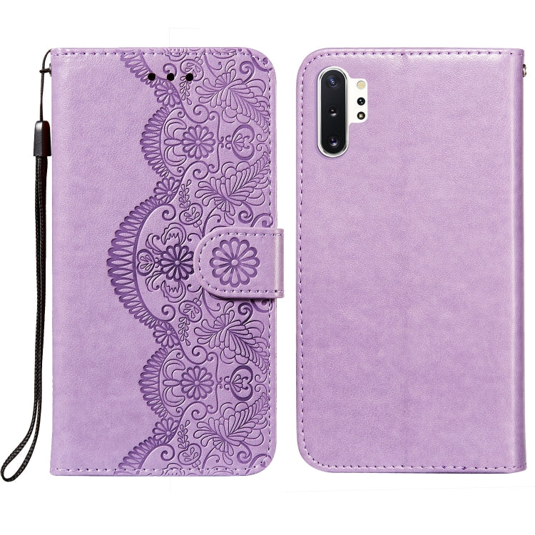 For Samsung Galaxy Note10 Plus Flower Vine Embossing Pattern Horizontal Flip Leather Case with Card Slot & Holder & Wallet & Lanyard