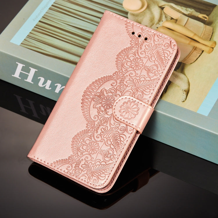 For Samsung Galaxy XCover Pro Flower Vine Embossing Pattern Horizontal Flip Leather Case with Card Slot & Holder & Wallet & Lanyard