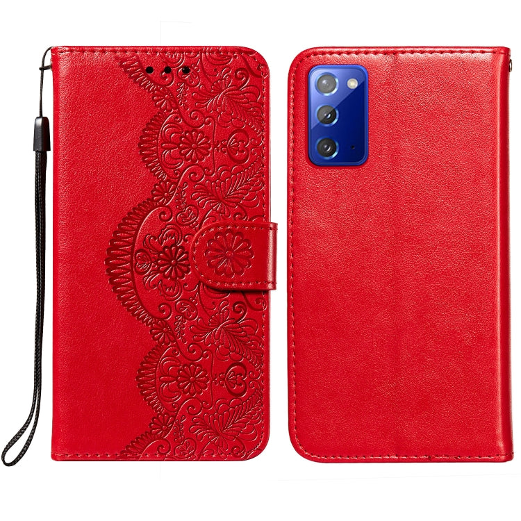 For Samsung  Galaxy Note20 Flower Vine Embossing Pattern Horizontal Flip Leather Case with Card Slot & Holder & Wallet & Lanyard