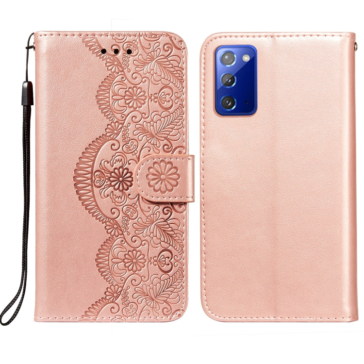 For Samsung  Galaxy Note20 Flower Vine Embossing Pattern Horizontal Flip Leather Case with Card Slot & Holder & Wallet & Lanyard