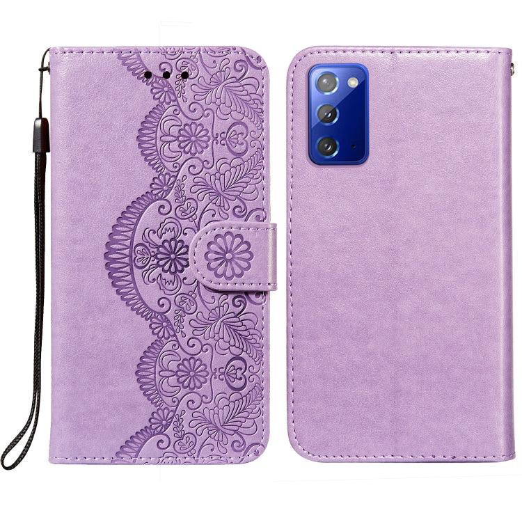 For Samsung  Galaxy Note20 Flower Vine Embossing Pattern Horizontal Flip Leather Case with Card Slot & Holder & Wallet & Lanyard