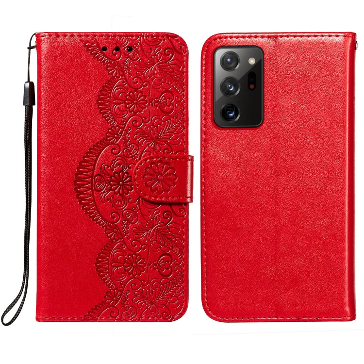 For Samsung Galaxy Note20 Ultra Flower Vine Embossing Pattern Horizontal Flip Leather Case with Card Slot & Holder & Wallet & Lanyard