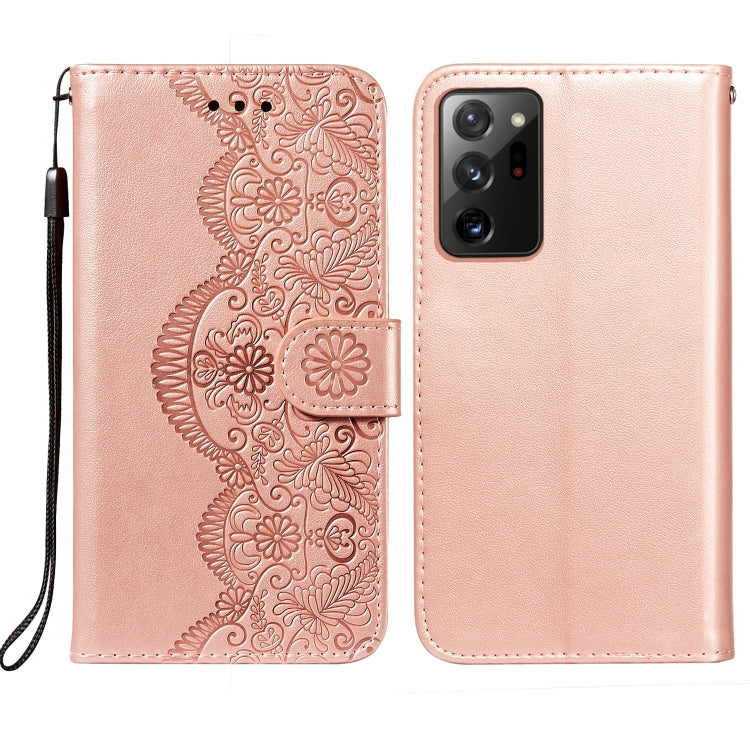 For Samsung Galaxy Note20 Ultra Flower Vine Embossing Pattern Horizontal Flip Leather Case with Card Slot & Holder & Wallet & Lanyard