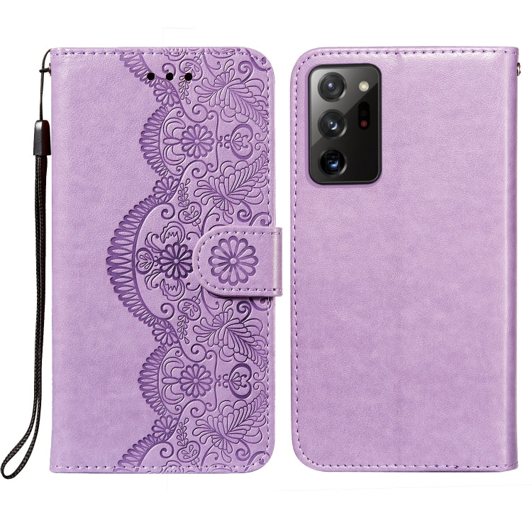 For Samsung Galaxy Note20 Ultra Flower Vine Embossing Pattern Horizontal Flip Leather Case with Card Slot & Holder & Wallet & Lanyard
