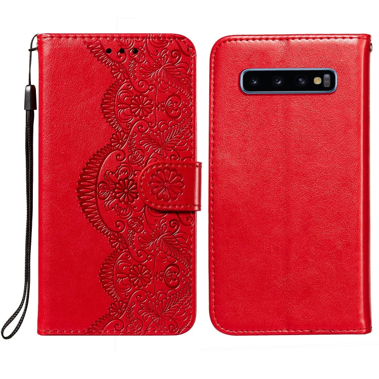For Samsung  Galaxy S10 Flower Vine Embossing Pattern Horizontal Flip Leather Case with Card Slot & Holder & Wallet & Lanyard
