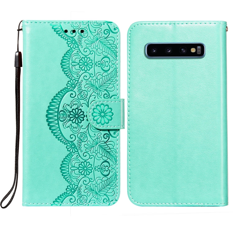 For Samsung  Galaxy S10 Flower Vine Embossing Pattern Horizontal Flip Leather Case with Card Slot & Holder & Wallet & Lanyard