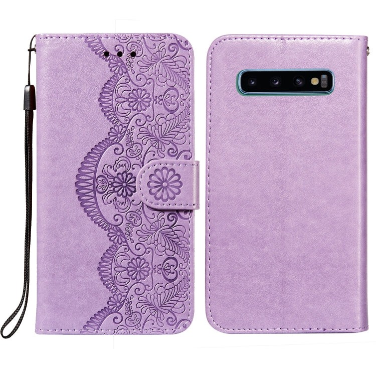 For Samsung  Galaxy S10 Flower Vine Embossing Pattern Horizontal Flip Leather Case with Card Slot & Holder & Wallet & Lanyard