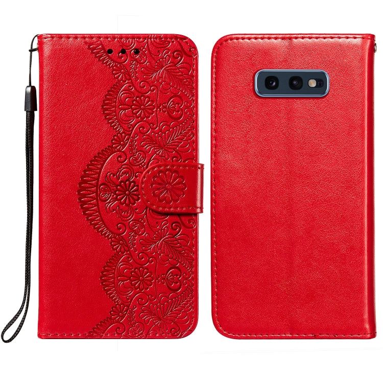 For Samsung  Galaxy S10e Flower Vine Embossing Pattern Horizontal Flip Leather Case with Card Slot & Holder & Wallet & Lanyard