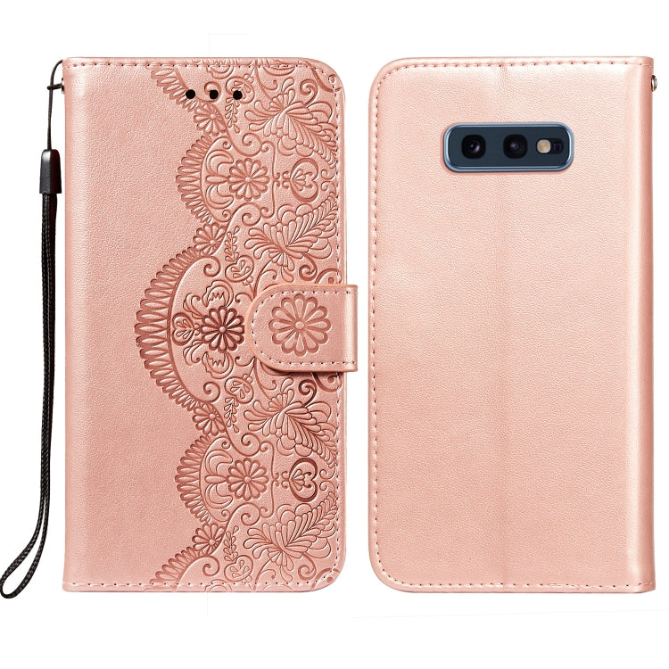 For Samsung  Galaxy S10e Flower Vine Embossing Pattern Horizontal Flip Leather Case with Card Slot & Holder & Wallet & Lanyard