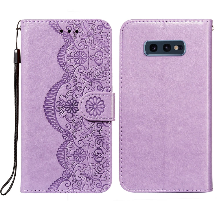 For Samsung  Galaxy S10e Flower Vine Embossing Pattern Horizontal Flip Leather Case with Card Slot & Holder & Wallet & Lanyard