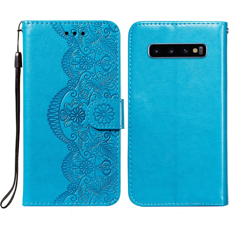 For Samsung  Galaxy S10 Plus Flower Vine Embossing Pattern Horizontal Flip Leather Case with Card Slot & Holder & Wallet & Lanyard