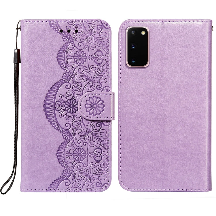 For Samsung  Galaxy S20 Flower Vine Embossing Pattern Horizontal Flip Leather Case with Card Slot & Holder & Wallet & Lanyard