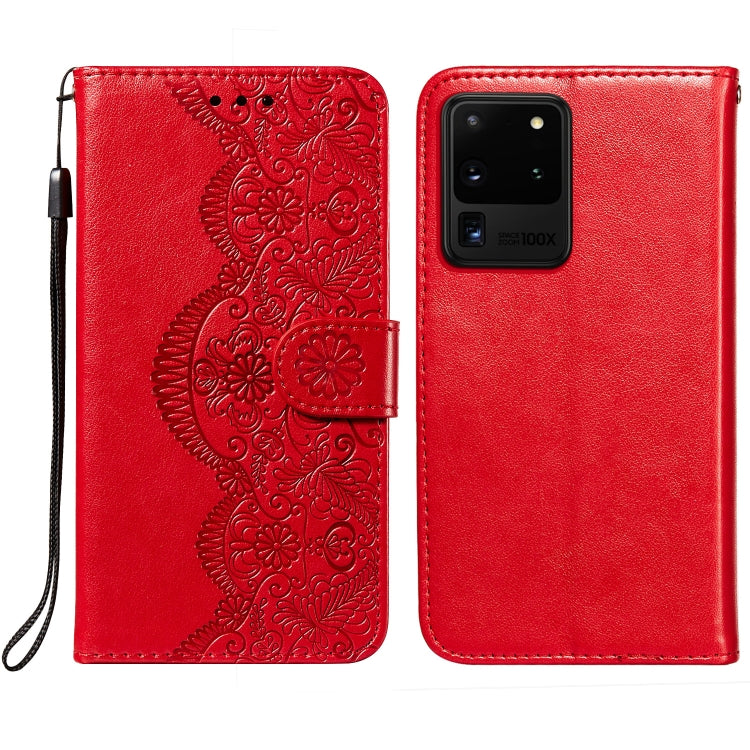 For Samsung Galaxy S20 Ultra Flower Vine Embossing Pattern Horizontal Flip Leather Case with Card Slot & Holder & Wallet & Lanyard