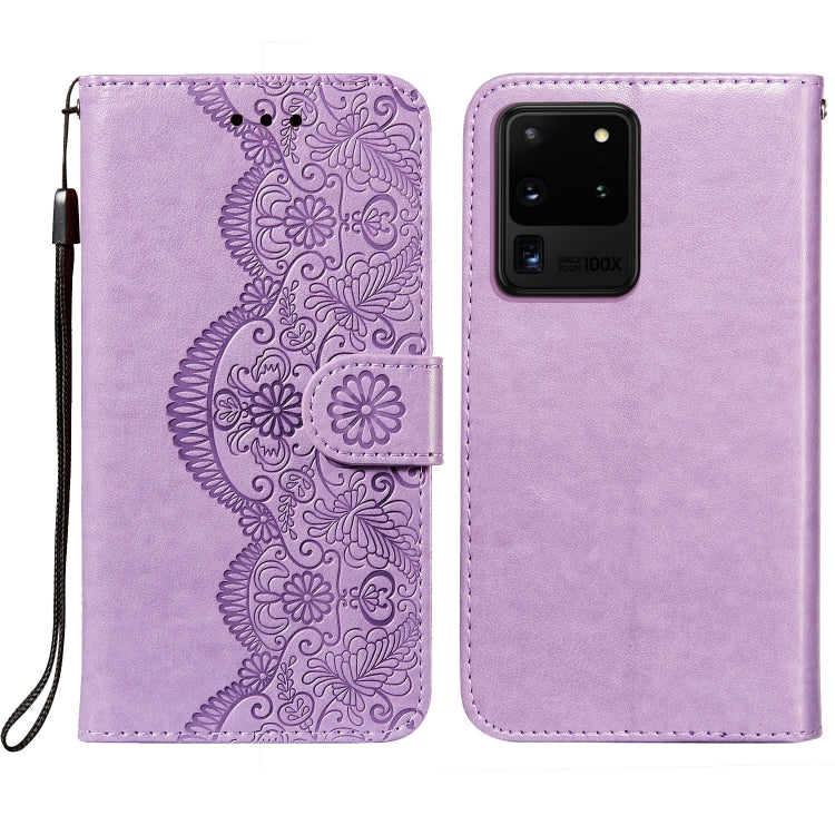 For Samsung Galaxy S20 Ultra Flower Vine Embossing Pattern Horizontal Flip Leather Case with Card Slot & Holder & Wallet & Lanyard