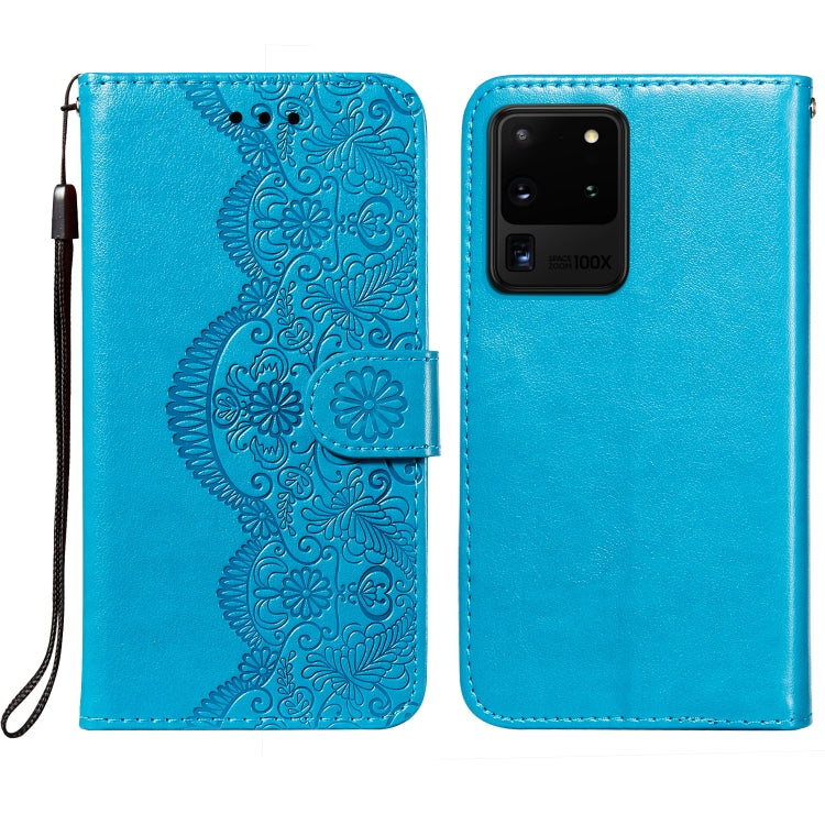 For Samsung Galaxy S20 Ultra Flower Vine Embossing Pattern Horizontal Flip Leather Case with Card Slot & Holder & Wallet & Lanyard