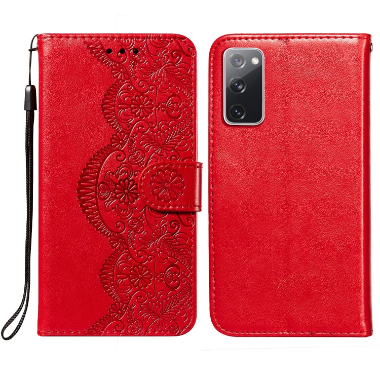 For Samsung Galaxy S20 FE Flower Vine Embossing Pattern Horizontal Flip Leather Case with Card Slot & Holder & Wallet & Lanyard
