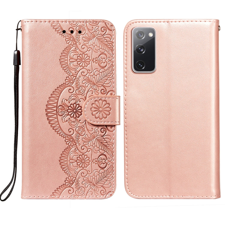 For Samsung Galaxy S20 FE Flower Vine Embossing Pattern Horizontal Flip Leather Case with Card Slot & Holder & Wallet & Lanyard