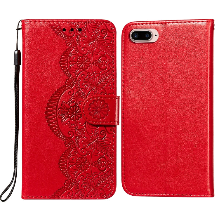 Flower Vine Embossing Pattern Horizontal Flip Leather Case with Card Slot & Holder & Wallet & Lanyard For iPhone 8 Plus & 7 Plus