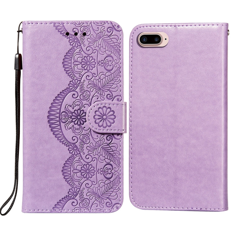 Flower Vine Embossing Pattern Horizontal Flip Leather Case with Card Slot & Holder & Wallet & Lanyard For iPhone 8 Plus & 7 Plus