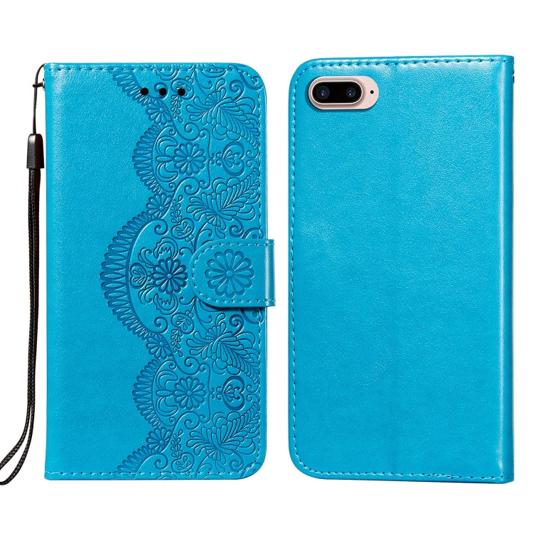 Flower Vine Embossing Pattern Horizontal Flip Leather Case with Card Slot & Holder & Wallet & Lanyard For iPhone 8 Plus & 7 Plus