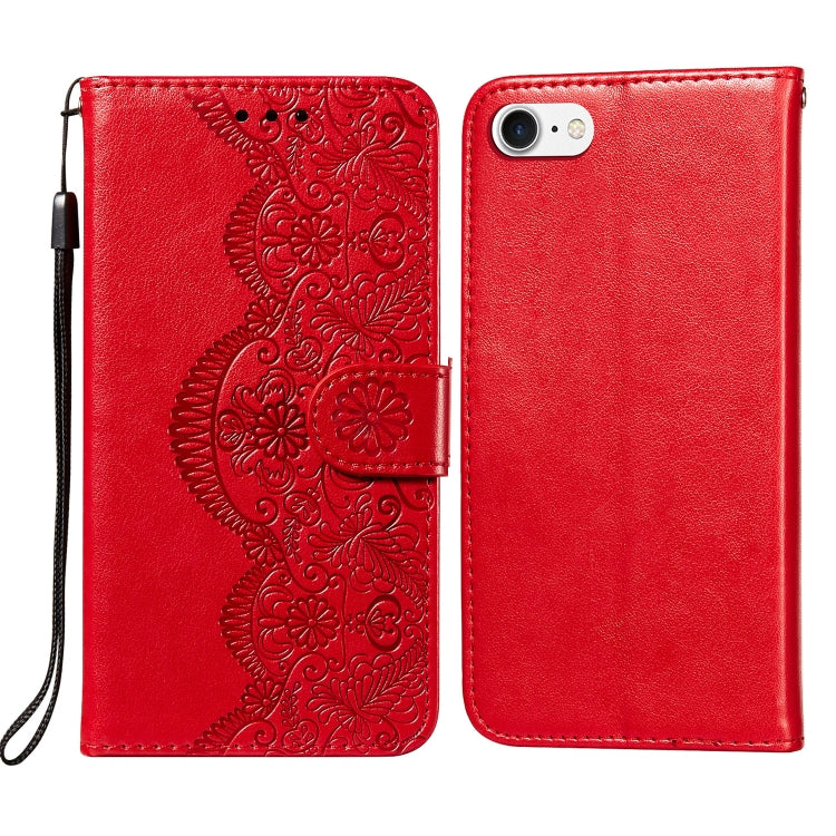 For iPhone SE 2022 / SE 2020 / 8 / 7 Flower Vine Embossing Pattern Horizontal Flip Leather Case with Card Slot & Holder & Wallet & Lanyard