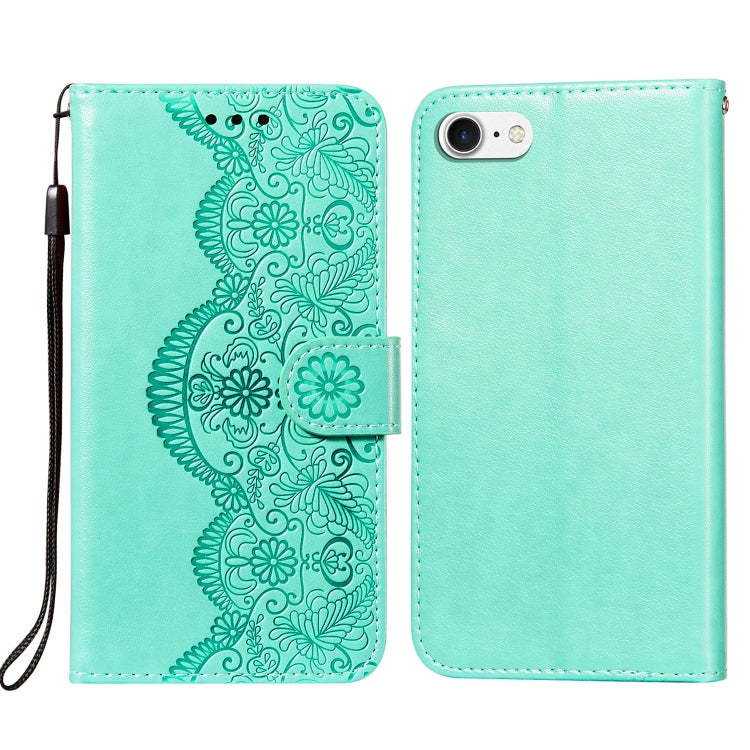 For iPhone SE 2022 / SE 2020 / 8 / 7 Flower Vine Embossing Pattern Horizontal Flip Leather Case with Card Slot & Holder & Wallet & Lanyard