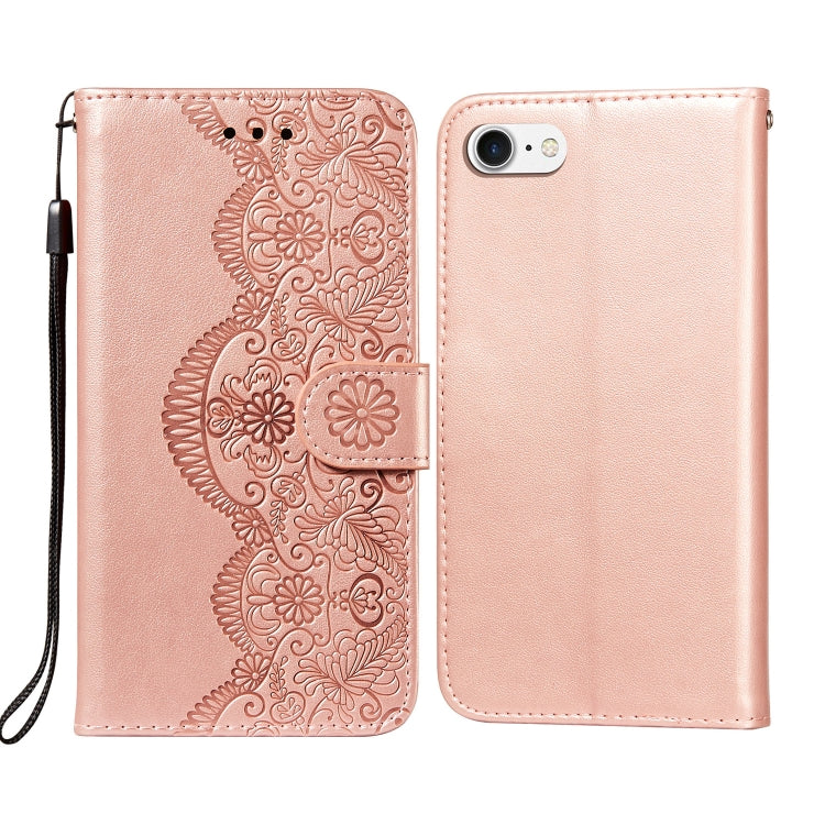For iPhone SE 2022 / SE 2020 / 8 / 7 Flower Vine Embossing Pattern Horizontal Flip Leather Case with Card Slot & Holder & Wallet & Lanyard