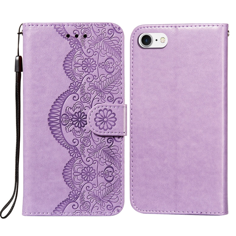 For iPhone SE 2022 / SE 2020 / 8 / 7 Flower Vine Embossing Pattern Horizontal Flip Leather Case with Card Slot & Holder & Wallet & Lanyard