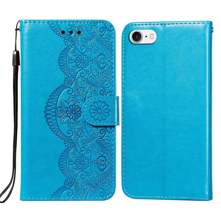 For iPhone SE 2022 / SE 2020 / 8 / 7 Flower Vine Embossing Pattern Horizontal Flip Leather Case with Card Slot & Holder & Wallet & Lanyard