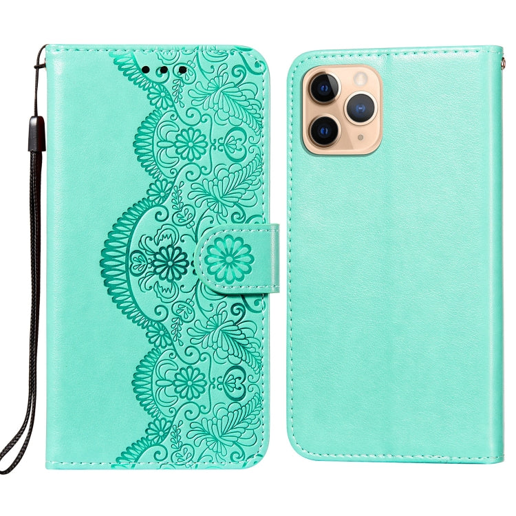 For iPhone 11 Pro Flower Vine Embossing Pattern Horizontal Flip Leather Case with Card Slot & Holder & Wallet & Lanyard