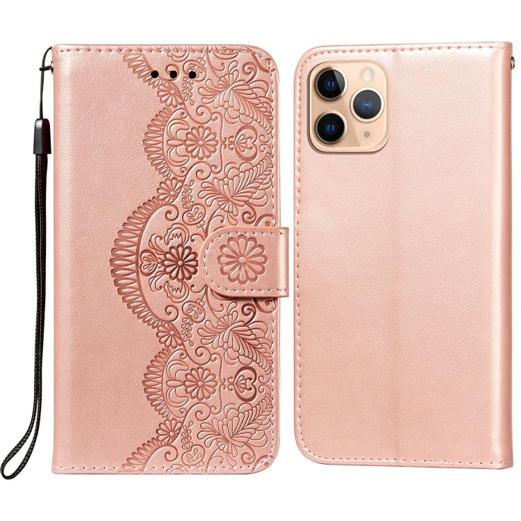 For iPhone 11 Pro Flower Vine Embossing Pattern Horizontal Flip Leather Case with Card Slot & Holder & Wallet & Lanyard