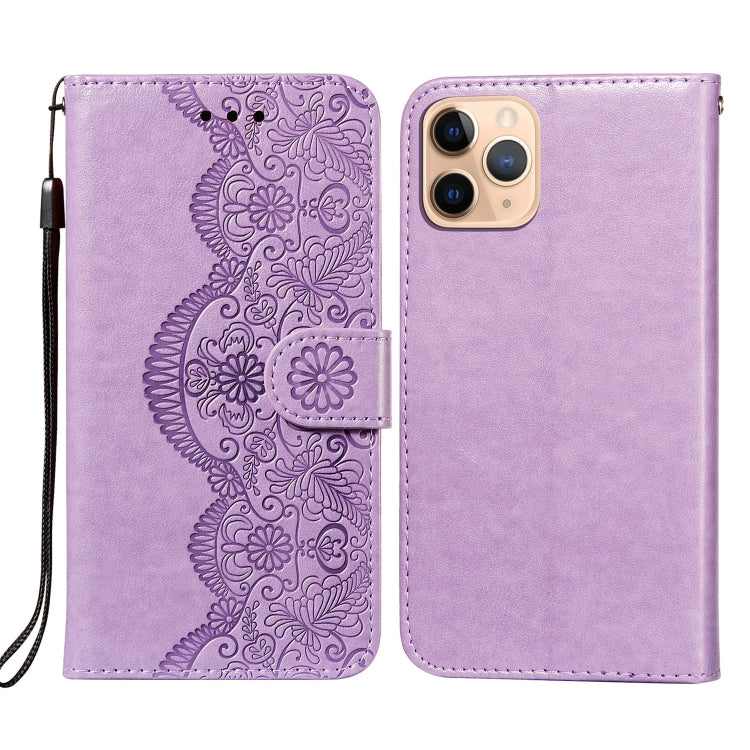 For iPhone 11 Pro Flower Vine Embossing Pattern Horizontal Flip Leather Case with Card Slot & Holder & Wallet & Lanyard
