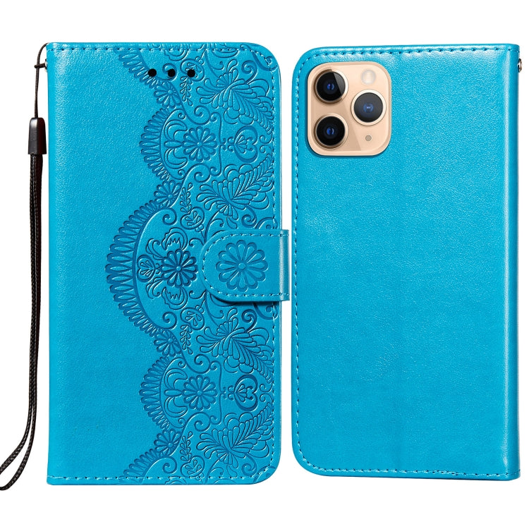 For iPhone 11 Pro Flower Vine Embossing Pattern Horizontal Flip Leather Case with Card Slot & Holder & Wallet & Lanyard