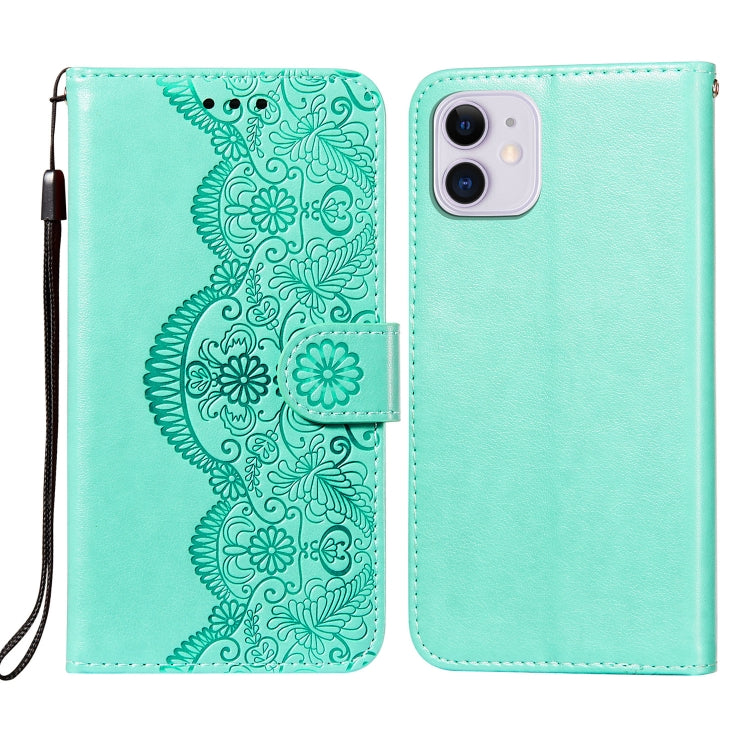 For iPhone 12 mini Flower Vine Embossing Pattern Horizontal Flip Leather Case with Card Slot & Holder & Wallet & Lanyard