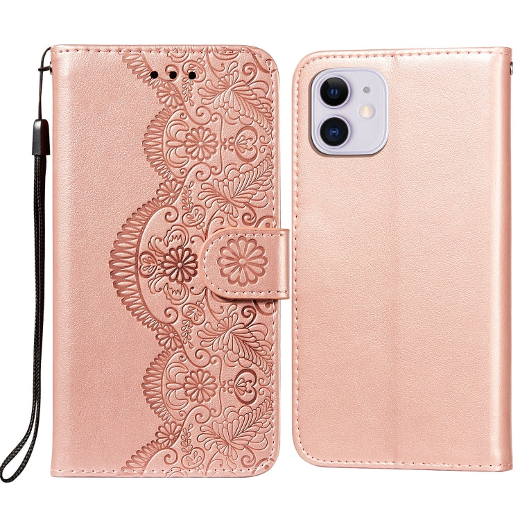 For iPhone 12 mini Flower Vine Embossing Pattern Horizontal Flip Leather Case with Card Slot & Holder & Wallet & Lanyard