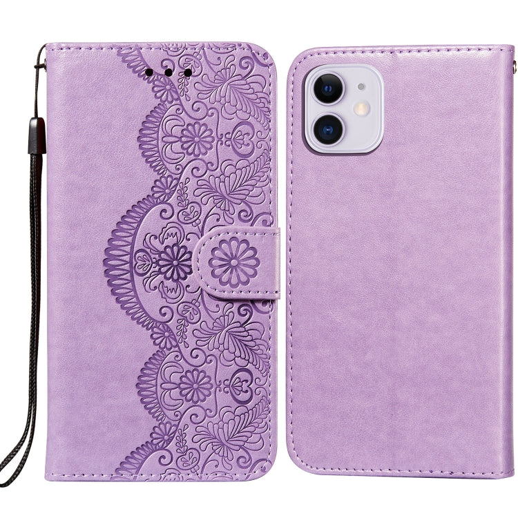 For iPhone 12 mini Flower Vine Embossing Pattern Horizontal Flip Leather Case with Card Slot & Holder & Wallet & Lanyard