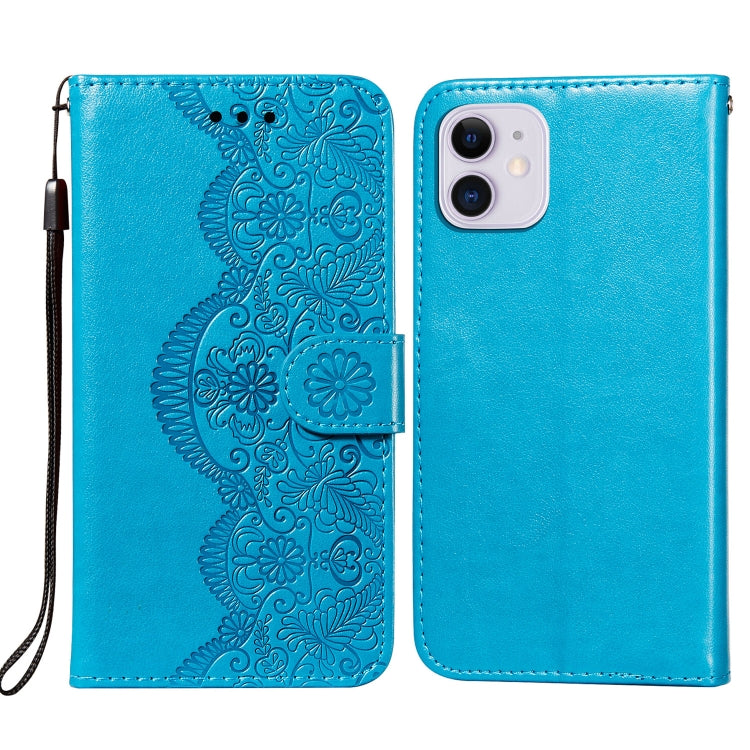 For iPhone 12 mini Flower Vine Embossing Pattern Horizontal Flip Leather Case with Card Slot & Holder & Wallet & Lanyard