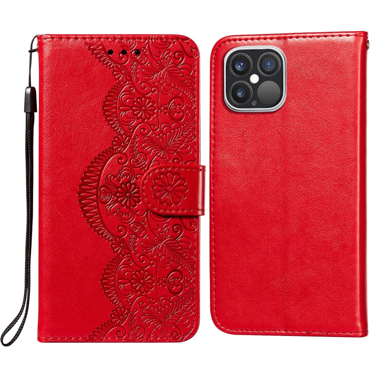 For iPhone 12 Pro Max Flower Vine Embossing Pattern Horizontal Flip Leather Case with Card Slot & Holder & Wallet & Lanyard