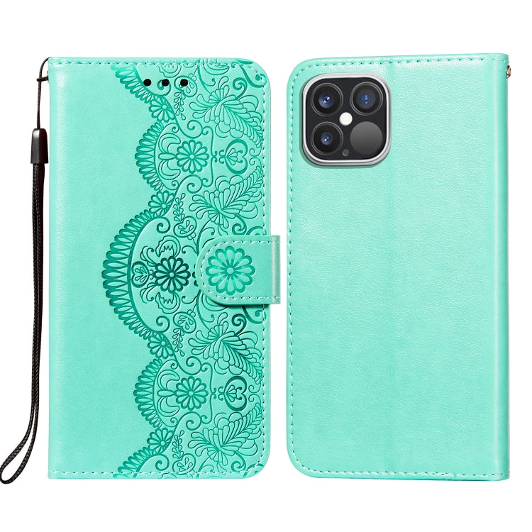 For iPhone 12 Pro Max Flower Vine Embossing Pattern Horizontal Flip Leather Case with Card Slot & Holder & Wallet & Lanyard