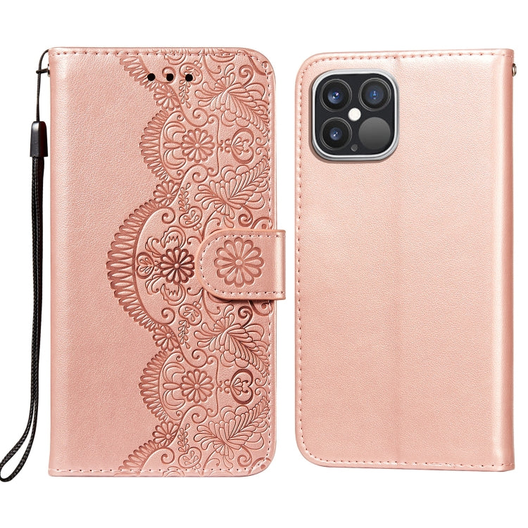 For iPhone 12 Pro Max Flower Vine Embossing Pattern Horizontal Flip Leather Case with Card Slot & Holder & Wallet & Lanyard