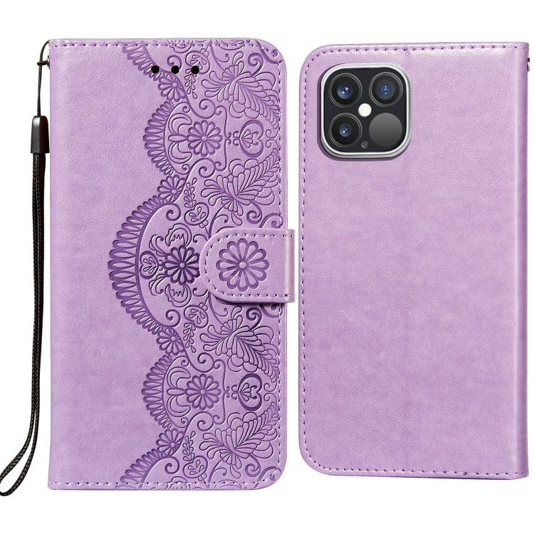 For iPhone 12 Pro Max Flower Vine Embossing Pattern Horizontal Flip Leather Case with Card Slot & Holder & Wallet & Lanyard
