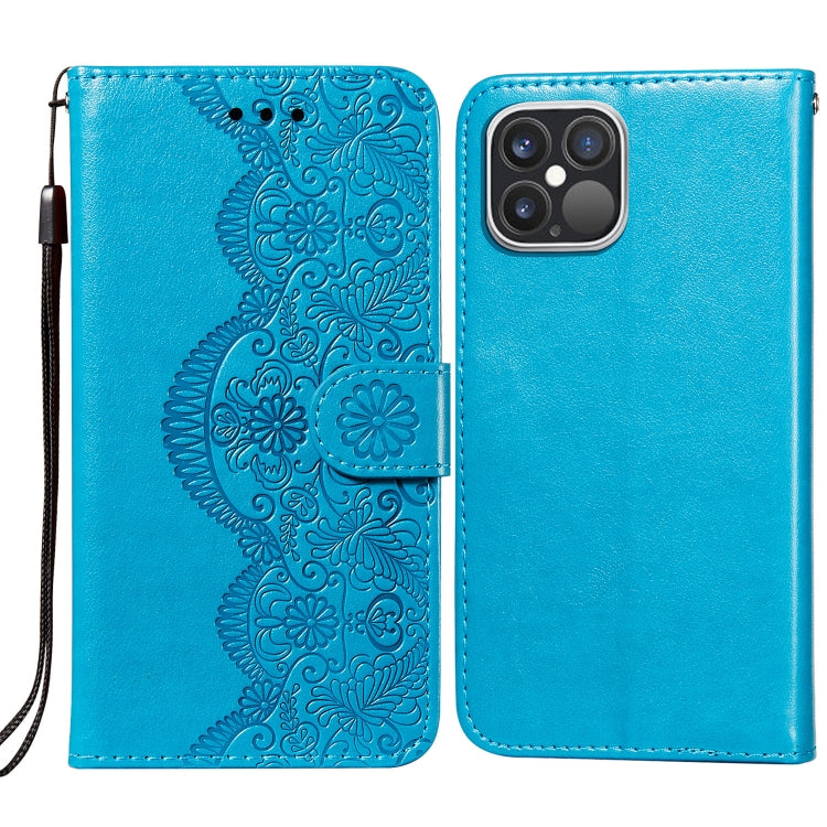 For iPhone 12 Pro Max Flower Vine Embossing Pattern Horizontal Flip Leather Case with Card Slot & Holder & Wallet & Lanyard