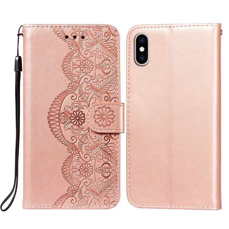 For iPhone X / XS Flower Vine Embossing Pattern Horizontal Flip Leather Case with Card Slot & Holder & Wallet & Lanyard